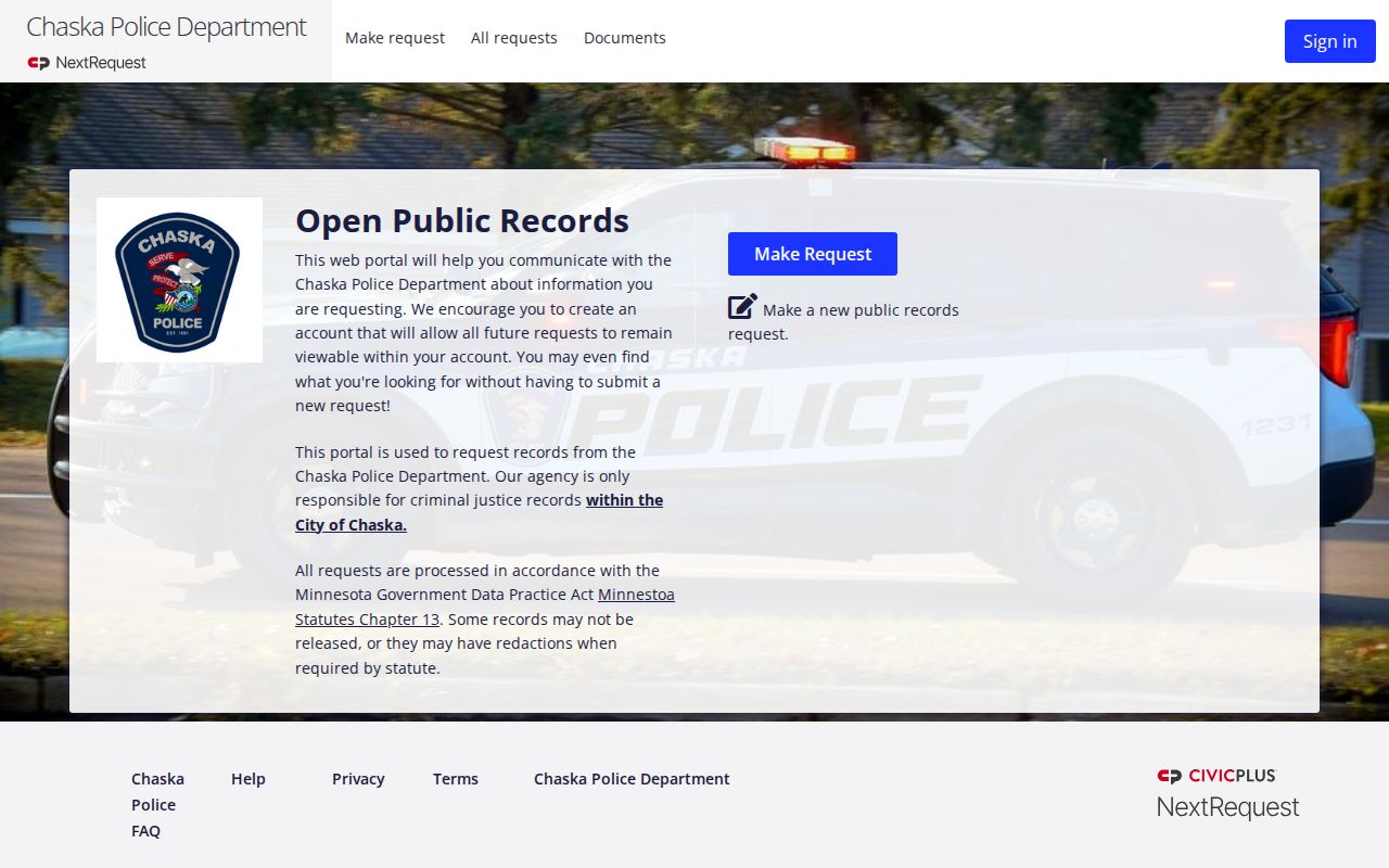 Carver County Chaska Police arrest-record request portal
